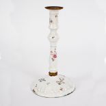 A South Staffordshire white enamel candlestick, circa 1780, painted with simple flower sprays, 14.