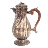 A German silver chocolate jug, Jacob Wilhelm Kolb, Augsburg 1775/77, baluster, spirally fluted,