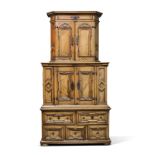 A 17th Century Swiss walnut and burr walnut three-tier cabinet,