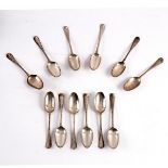 Twelve Hanoverian pattern silver tablespoons, various dates and makers, London mid 18th Century,