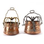 Two Charles I embossed copper hanging braziers, probably Dutch or North German, CVR 1646,