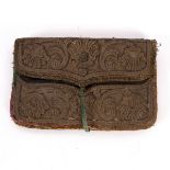 An embroidered green velvet purse, Middle Eastern, early 18th Century,