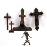 A Spanish carved wood crucifixion, with figure of Mary at the foot of the cross,