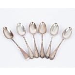 Six Old English pattern silver tablespoons, London 1771, crested, bottom marks,