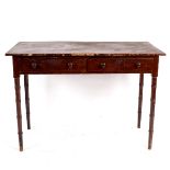 A painted pine Victorian two-drawer table on faux bamboo legs, 113.