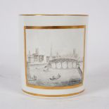 A Chamberlain's Worcester mug, circa 1820, bat printed with a view of Worcester en grisaille,