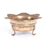 A Dutch silver brazier, CT, The Hague 1745, with plain moulded girdle, wavy rim and on three feet,