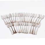 Thirty-three George III Hanoverian pattern silver table forks, various makers,