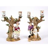 A pair of Meissen porcelain candlestick groups, circa 1900,