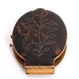 A 19th Century tortoiseshell, pique work and gilt metal folding calendar,