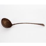 A George III feather-edge silver soup ladle, W Tweedie, London 1776, with shell bowl, crested,