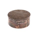 A George III circular silver box, AF, London 1803, with husk festoons on the loose cover, 7.