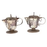 A small pair of Dutch or Belgian travelling altar cruets, unmarked, circa 1665, engraved with arms,