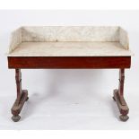 A Victorian marble-topped washstand with three-quarter gallery, on end supports,