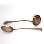 An old English pattern silver soup ladle, Sarah & John Blake, London 1820, and a basting spoon, WS,