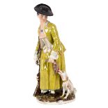 A Zurich figure of a huntress, circa 1770, from a set of the Seasons, wearing green costume,