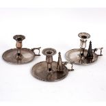 Three matching George III silver chamber candlesticks, Jones & Scofield, London 1775,