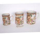 A graduated set of three Chinese famille rose export cylindrical mugs, Qianlong,