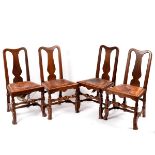 A set of four Queen Anne provincial walnut side chairs,