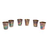 Six small French silver tot cups, probably Louis Coignet, circa 1890, 4cm high,