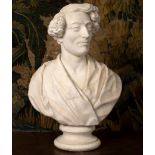 A 19th Century marble bust of a young man, on a socle base,