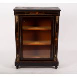 A Victorian ebonised and inlaid pier cabinet enclosed by a glazed door,