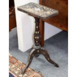 A Moorish tripod table inlaid foliate designs in mother-of-pearl,