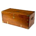 A cedar wood and brass bound seaman's chest with hinged lid and carry handles to the sides,