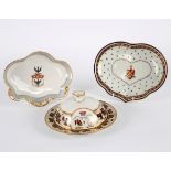 A Derby armorial kidney-shaped dish, circa 1790, pink marks,