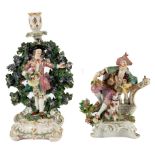 Two English porcelain figural Derby candlesticks, circa 1765, the first Chelsea,
