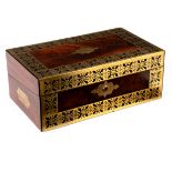A Regency flame mahogany and brass inlaid campaign writing slope, T.