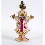 A Coalport pot pourri and cover with encrusted flowers to finial and handles,