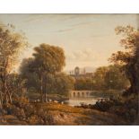 Circle of Richard Wilson/Fishermen by a Lake in an Italianate Landscape/oil on canvas,
