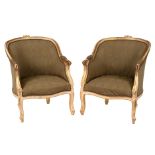 A pair of Louis XV style tub armchairs with painted and gilded frames/see illustration