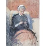 Minnie Agnes Cohen (British 1864-1940)/Woman Knitting/signed/pastel and crayon, 19cm x 14.