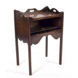 A George III mahogany tray top pot cupboard with hinged fall, on square moulded legs,