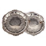 A pair of George III silver card waiters, Philip Rundell, London 1818,