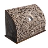 A late Victorian silver fronted stationery box, William Comyns, London 1898, with curved front,