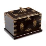 An Edwardian humidor, the exterior with applied strapwork and dog and horse motifs,