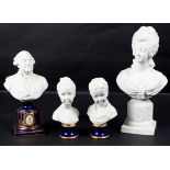 A Sèvres style bisque porcelain bust of Louis XVI, on a fluted gilt and cobalt blue column,