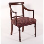 A Regency mahogany open armchair on turned front legs