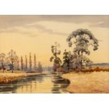 H McDowall/River Landscape/signed lower right H McDowall/watercolour,