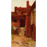 F Shrubsole/Courtyard with Chickens/oil on canvas, signed and dated 1890, 43.