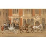 Henry Alken/The Arrival of the Coach outside the Hatchetts Hotel, Piccadilly/signed/watercolour,