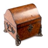 A Continental burr oak box, with domed cover and carry handles to sides,