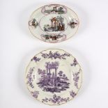 A Chelsea or Worcester oval stand with ruins in a Rococo border, circa 1760,