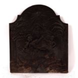 A cast iron arch-top fire back, decorated a Classical scene,