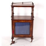 A Victorian walnut and inlaid side cabinet, the upper tier on turned supports,