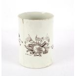 A Worcester cylindrical tankard printed 'The King of Prussia', after Robert Hancock, 12.