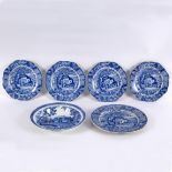 Four Staffordshire blue and white bowls, transfer printed Eastern townscapes, 21cm wide,